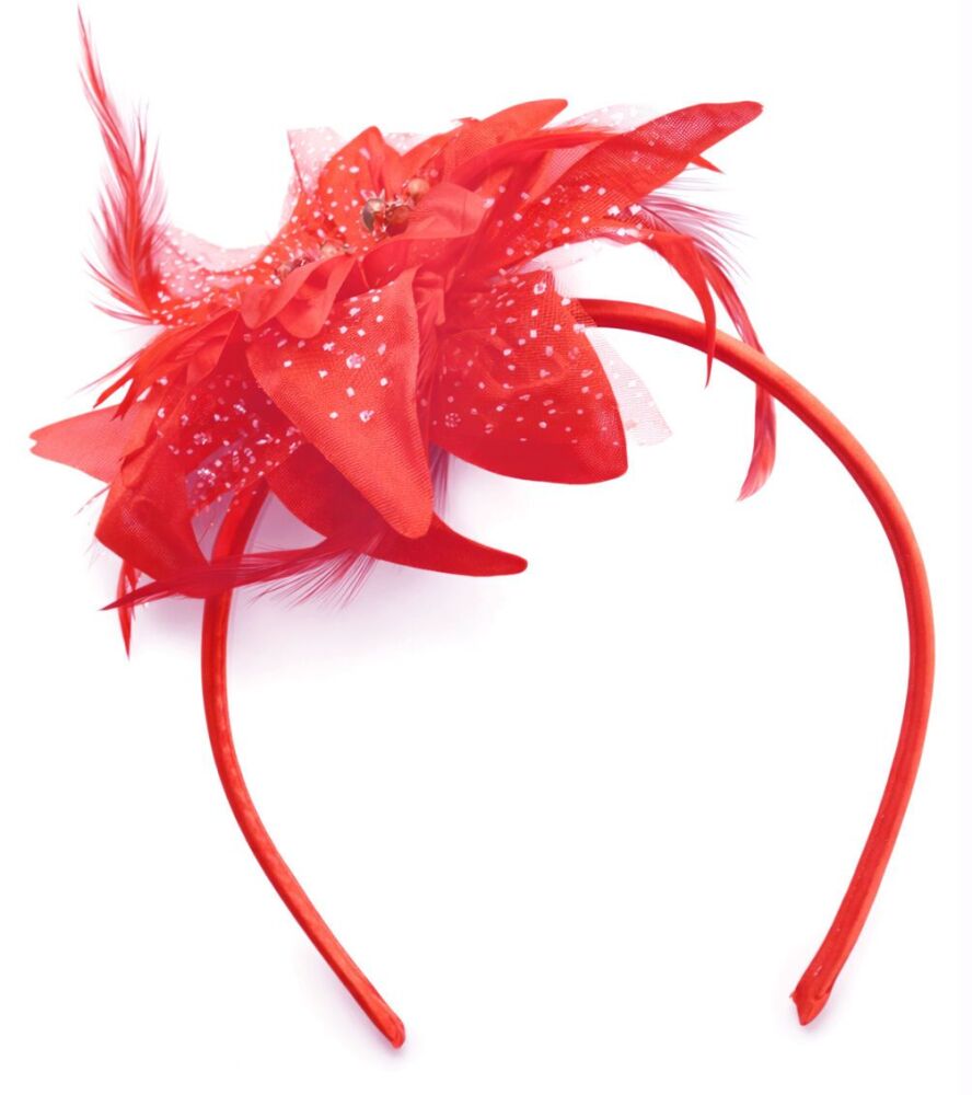 Red Feather Corsage Headband &ndash; Elegant Handmade Accessory
