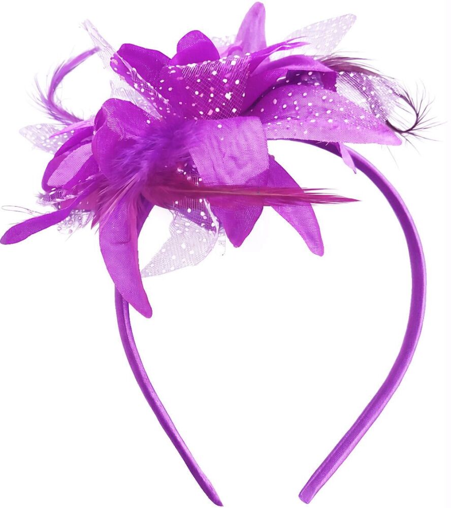 Purple Corsage Flower and Feather Headband