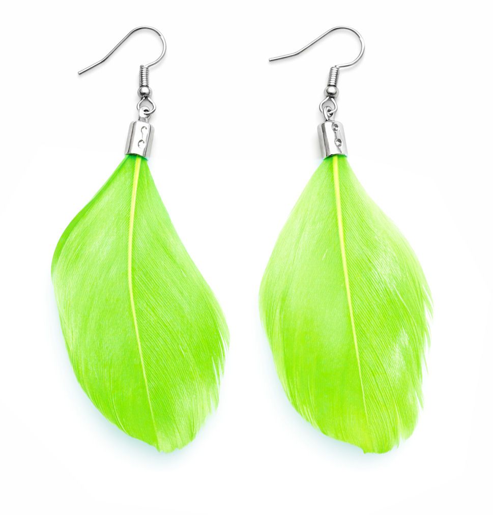 Lime Green Feather Earrings (5 to 6cm)