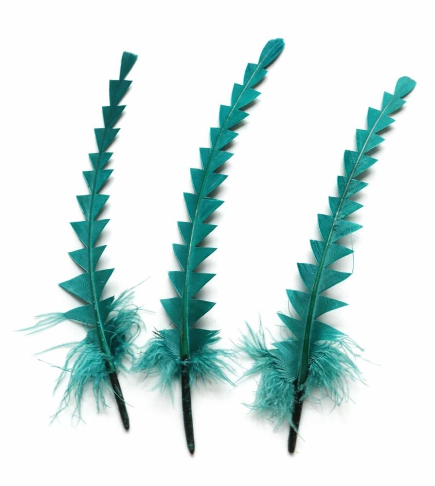 Dark Green Stripped Zig Zag Feathers x 3