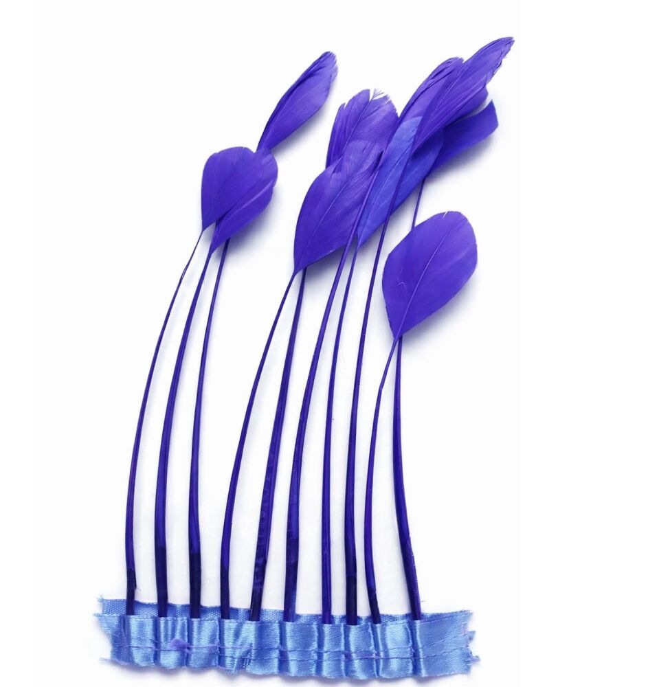 Royal Blue Longer Feather Trim with Blue Ribbon &ndash; Seconds Craft Supply