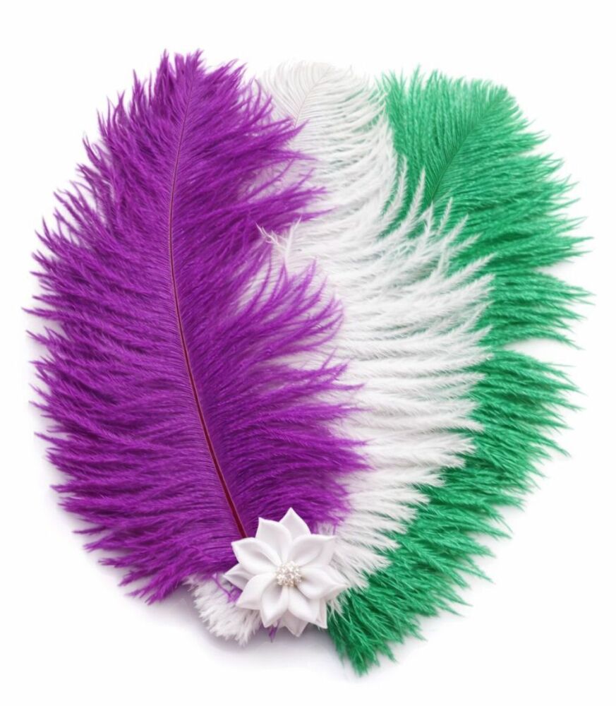 Ostrich Feather Headpiece &ndash; Purple, White & Green Handmade Design