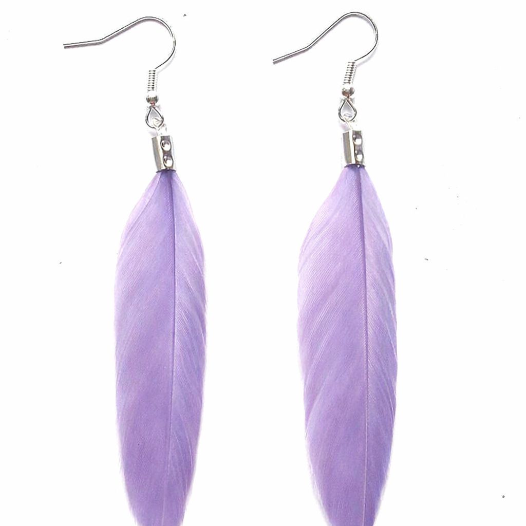 Lavender Lilac Feather Earrings with Silver Hooks
