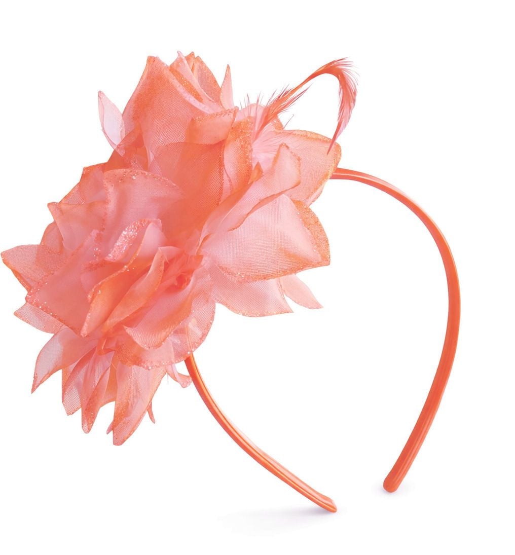 Coral Feather and Flower Fascinator Headband