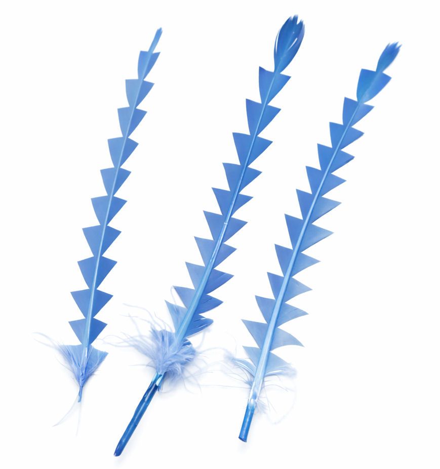 Blue Stripped Zig Zag Feathers x 3