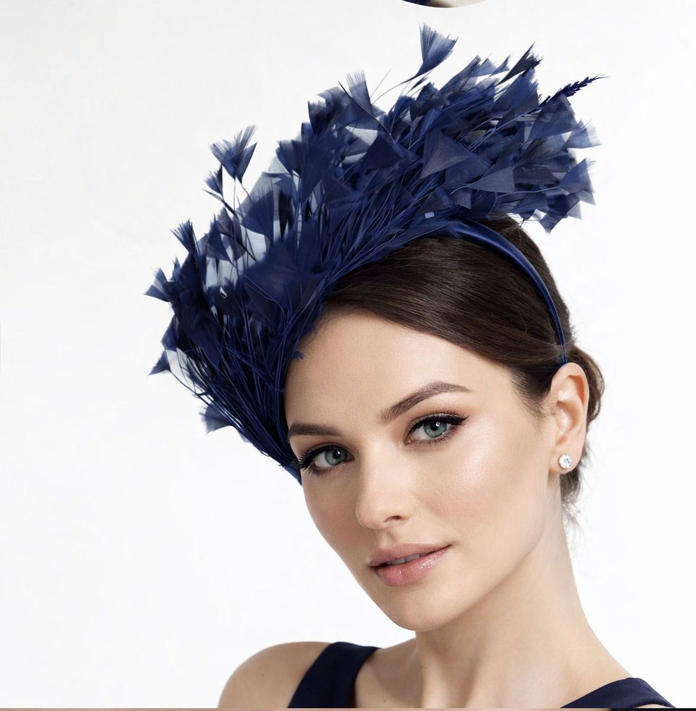 Navy Blue Feather Headband Fascinator Hair Piece