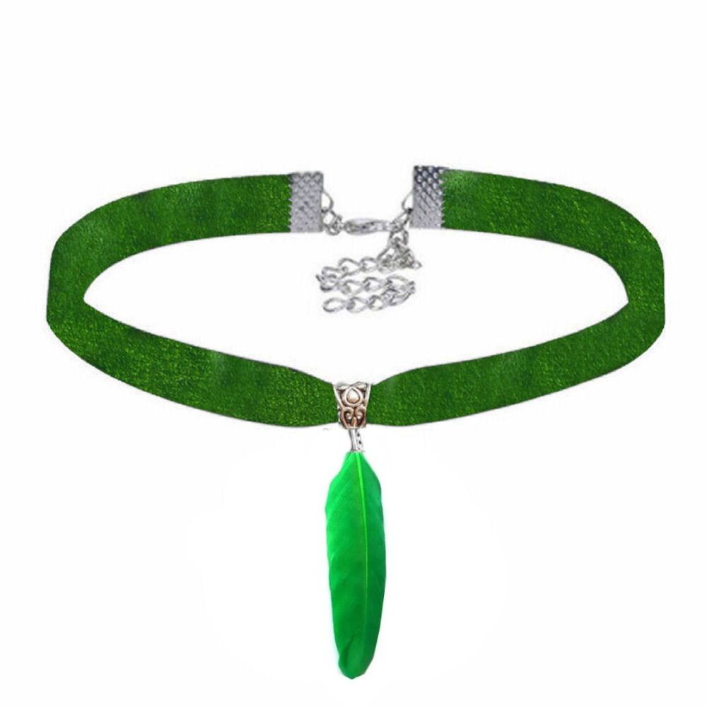 Green Velvet Choker Featuring Green Goose Feather