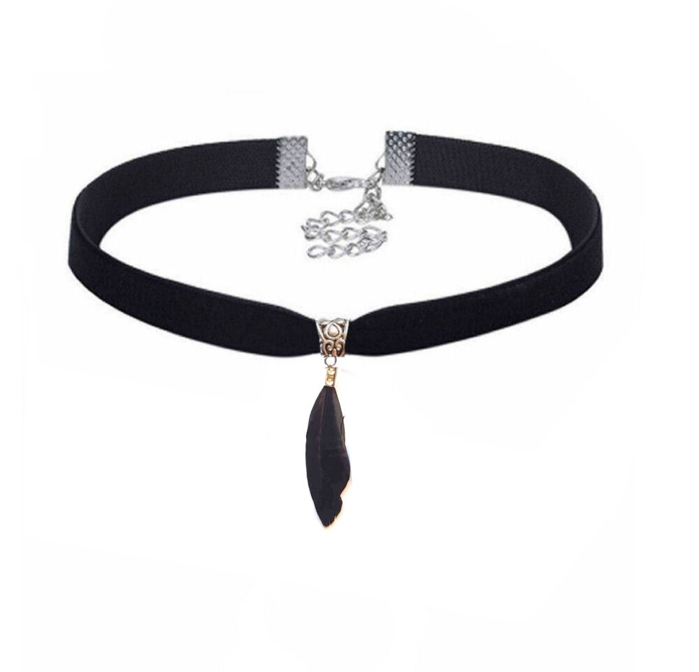Black Velvet Choker With Black Goose Feather