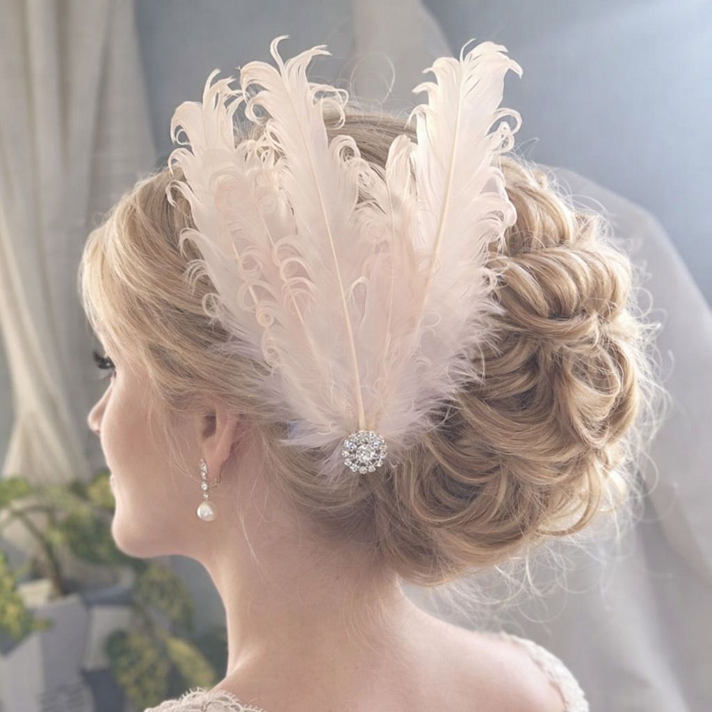 Ivory Feather Headpiece Hair Piece Vintage Flapper 1920s