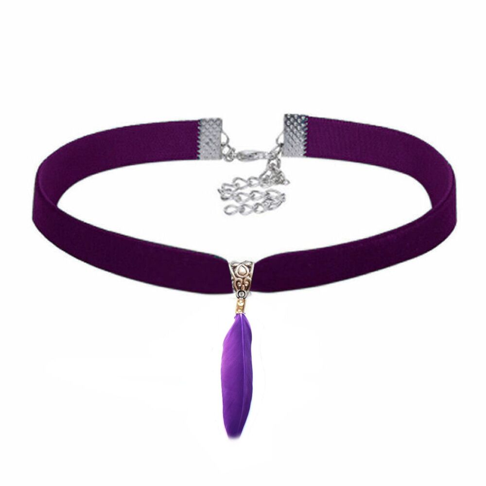 Purple Velvet Choker Featuring Purple Goose Feather