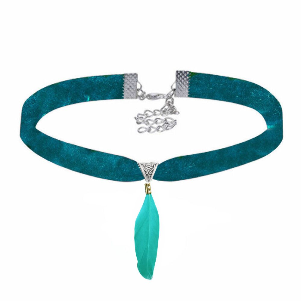 Teal Velvet Choker Featuring Teal Green Goose Feather