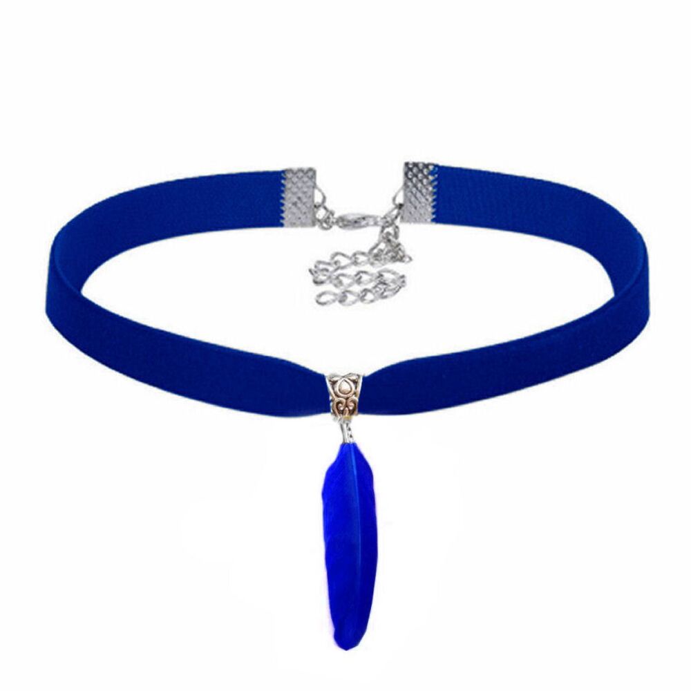 Royal Blue Velvet Choker Featuring Royal Blue Goose Feather