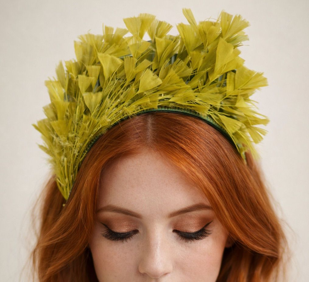 Olive Moss Green Feather Headband Fascinator Hair Piece