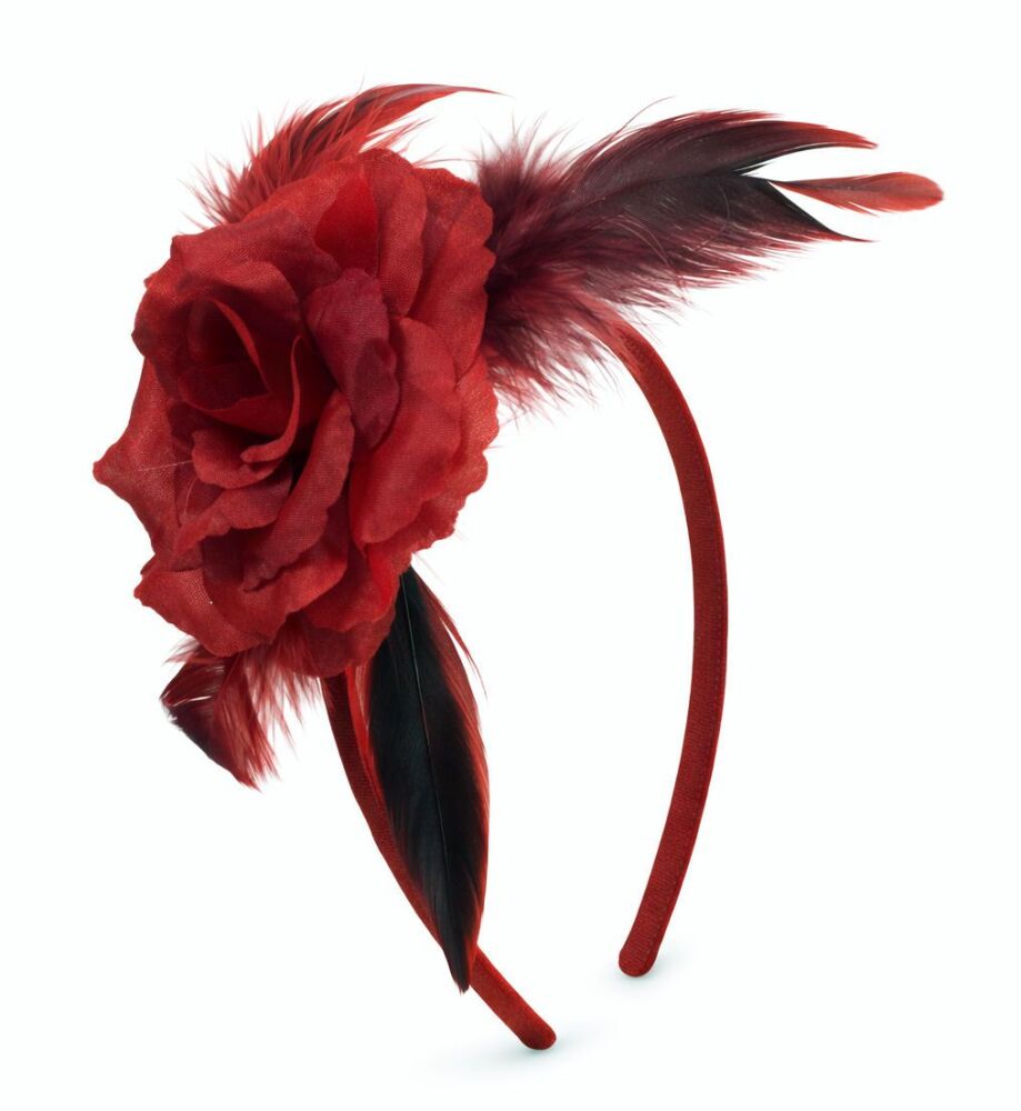 Red Wine Floral Headband with Bronzed Feathers &ndash; Elegant Handmade Accessory