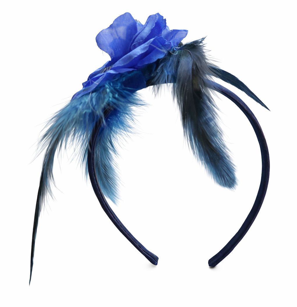Royal Blue Flower Feather Headband &ndash; Elegant Handmade Accessory for Women