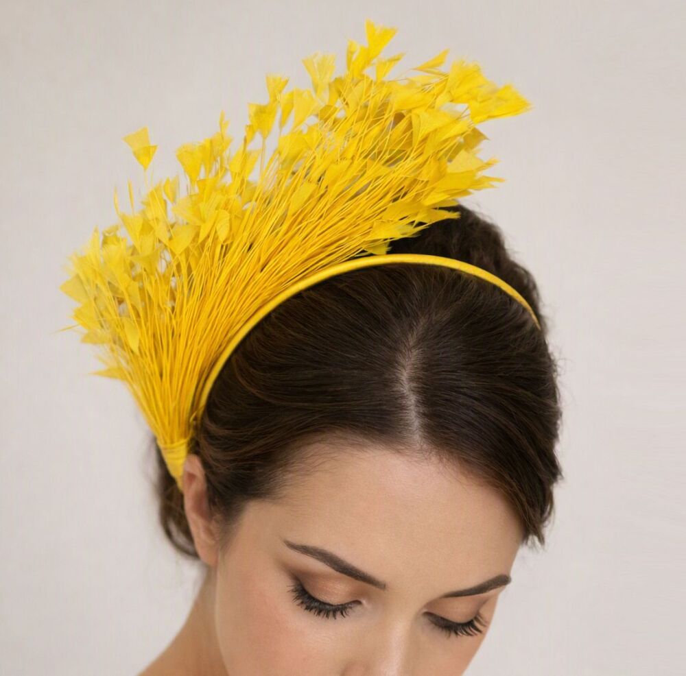 Yellow Feather Headband Fascinator Hair Piece