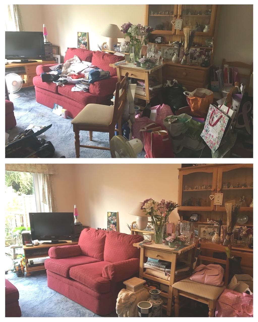 Living room declutter in Oxshott