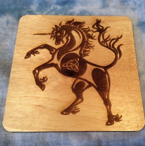 Celtic Unicorn Drinks Coaster Wooden Scottish Handmade