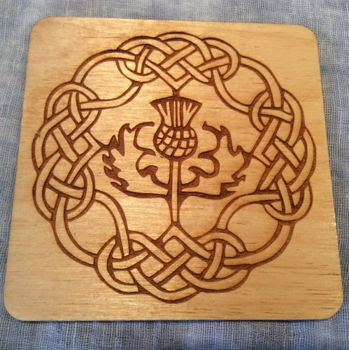Celtic Thistle Drinks Coaster Wooden Scottish Handmade