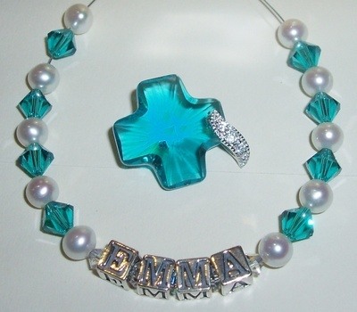 Christening Name Bracelet Swarovski Crystals Pearls Sterling