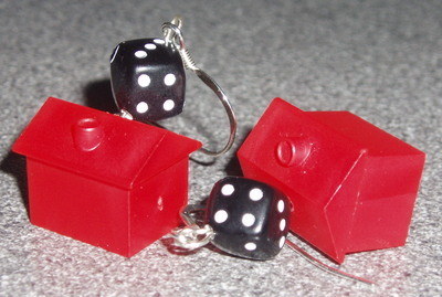 Monopoly Hotel Black Dice Earrings Sterling Rockabilly