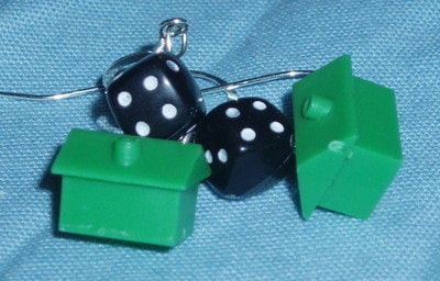 Monopoly House Black Dice Earrings Sterling