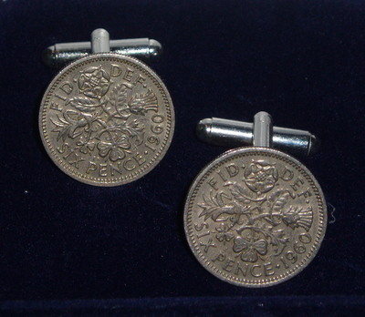 Sixpence Cufflinks Coins Tanners Birthday Anniversary Gift
