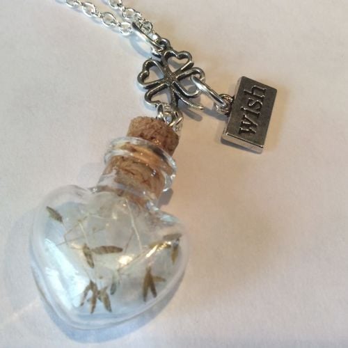 Wish Bottle Charm Pendant Dandelion Lucky Clover