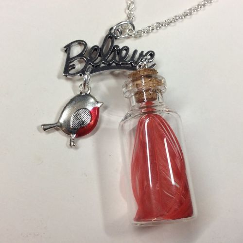 Robin Feather Bottle Charm Pendant