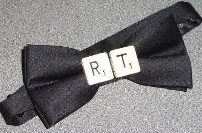 Scrabble Bow Tie Letters Initials Black Silk Smart Player Handmade