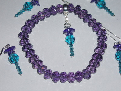 Thistle Charm Bracelet Swarovski Crystal Faceted Rondelle Stretch