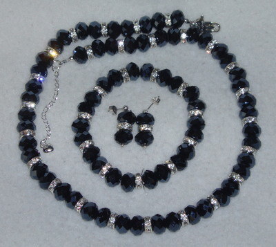 Faceted Crystal Rondelle Necklace Earrings