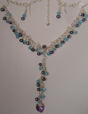 Crystal And Freshwater Pearl Y-shape Necklace And Earrings