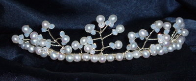 Tiara 5 Branch Graduated Swarovski Pearl Bridal Wedding Bespoke