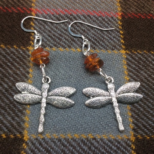 Outlander Inspired Dragonfly Amber Earrings