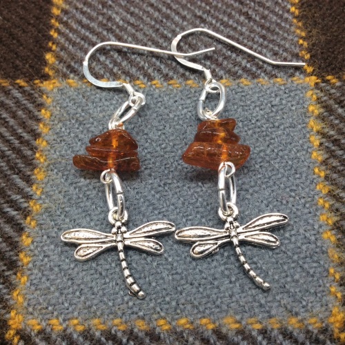 Outlander Inspired Dragonfly Amber Earrings