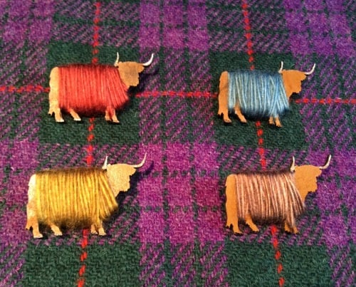 Highland Cow Coo Brooch Wool Wrapped