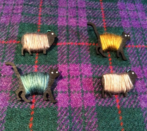 Wooden Cat Brooch Wool Wrapped