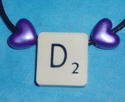 Scrabble Pendant Top Drilled Cord Hearts All Letters Available