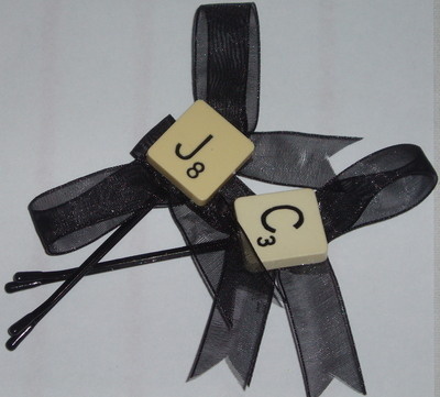 Scrabble Hair Clip Letter Bow Black Ribbon Pixie Lott Swarovski