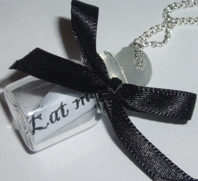 Message In A Bottle Pendant Black Bow Eat Drink Dance Live Laugh