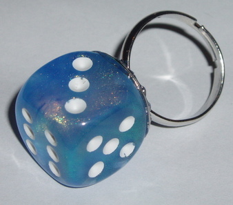 Dice Ring Aqua Blue Borealis Rockabilly Chessex Adjustable