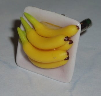 Bananas Bunch Ring Adjustable Plate Fimo Handmade Summer