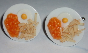 Egg Beans Chips Cufflinks Plate Chippie Yolk Fresh Food