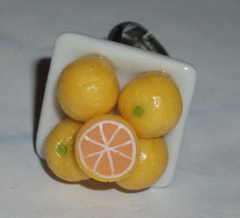 Grapefruit Ring Plate Handmade Fimo Adjustable