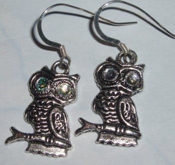 Owl Earrings Crystal Eyes Sterling Gift