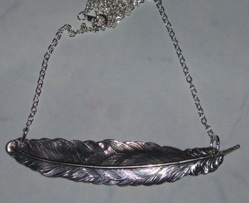 Feather Pendant Necklace Vintage Sterling Silver Plated