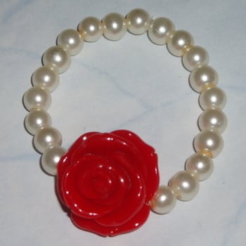 Rose Bracelet Red Pearls Bridesmaid Flower Girl Gift