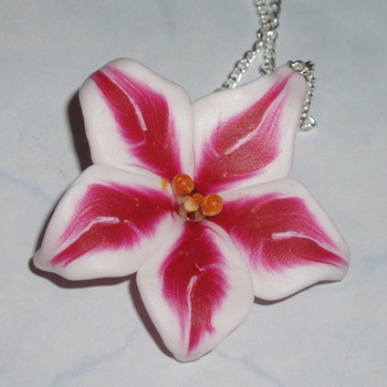 Lilly Pendant Stargazer Flower Fimo Handmade Scotland Gift