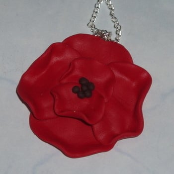 Poppy Pendant Remembrance Red Handmade Fimo
